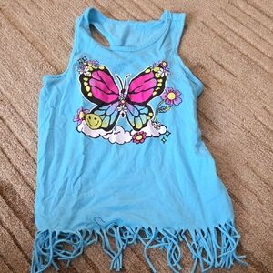 5/25 Girls Light Blue Butterfly Fringe Tank Top by Place Size 7/8